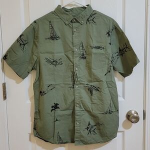 19 Ninety:One Olive Green Nautical Print Men's Casual Shirt MEDIUM